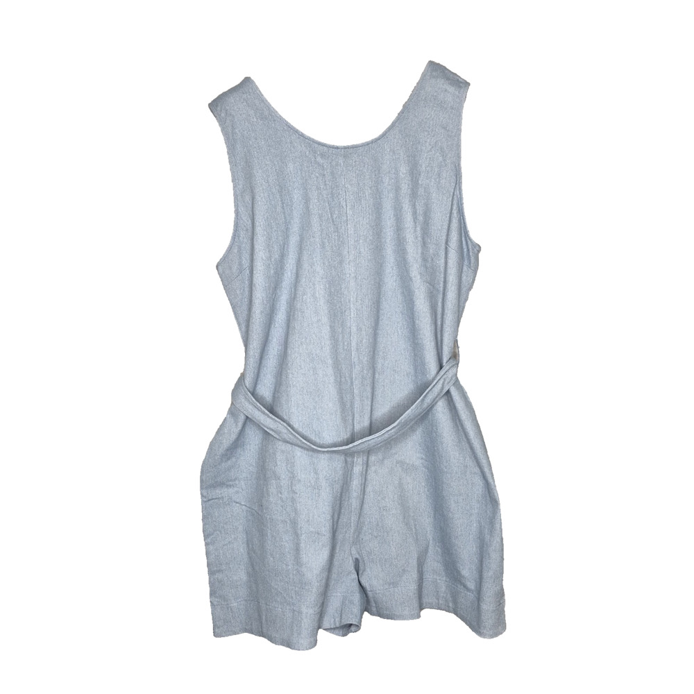 Angela Plus Romper Womens 3XL Blue Belted Sleeveless Zip Casual Office Summer